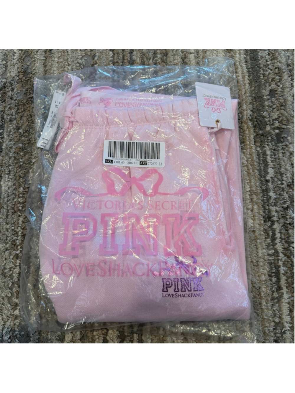 Pink X LoveShackFancy Jogger sweat pants Pink Lollipop Wash Large Long 31 SKU757 - Picture 2 of 4